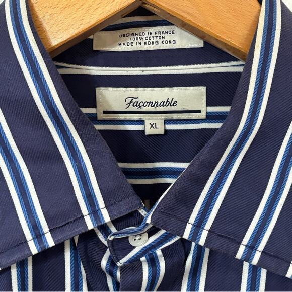 Vintage Faconnable Men's Blue and White Button Down Striped Shirt XL Hong Kong - Picture 1 of 5